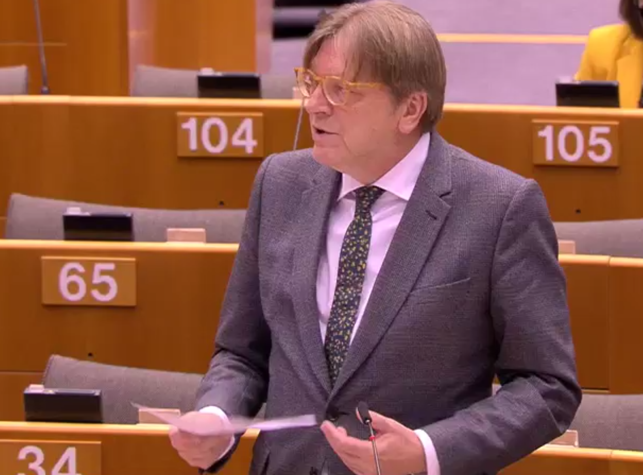 Guy Verhofstadt speaks during the European Parliament debate