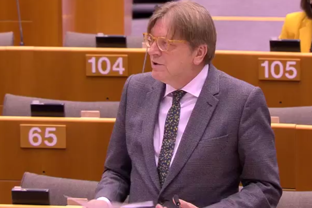 Guy Verhofstadt speaks during the European Parliament debate