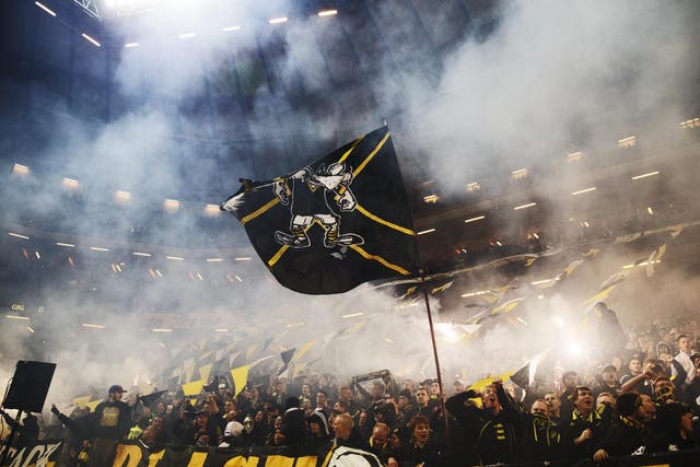 AIK fans at the Friends Arena for the visit of Goteborg