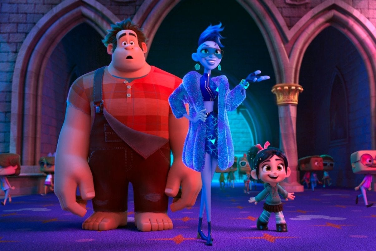 Ralph, voiced by John C. Reilly, Yess, voiced by Taraji P. Henson and Vanellope von Schweetz, voiced by Sarah Silverman in a scene from "Ralph Breaks the Internet'