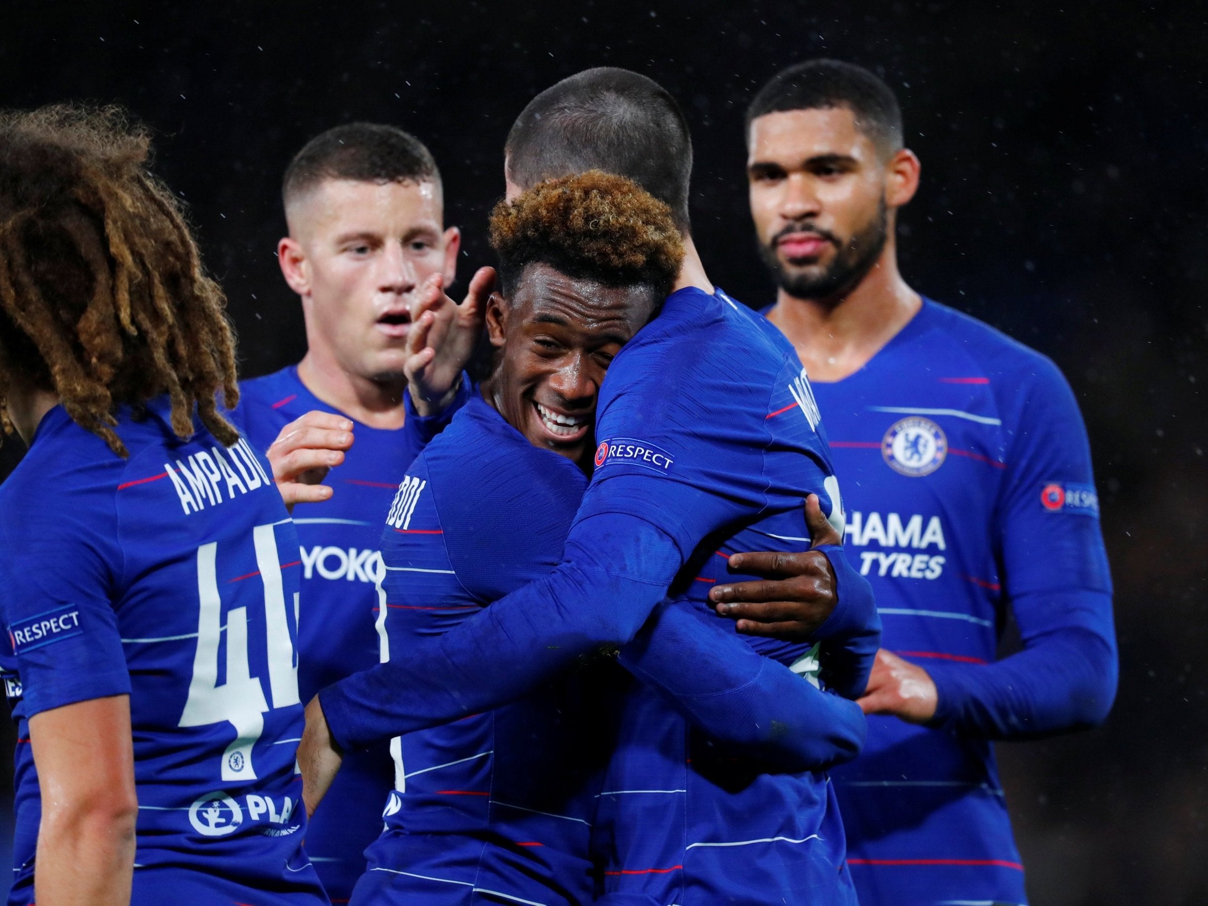 Hudson-Odoi celebrates with his team-mates (Reuters)