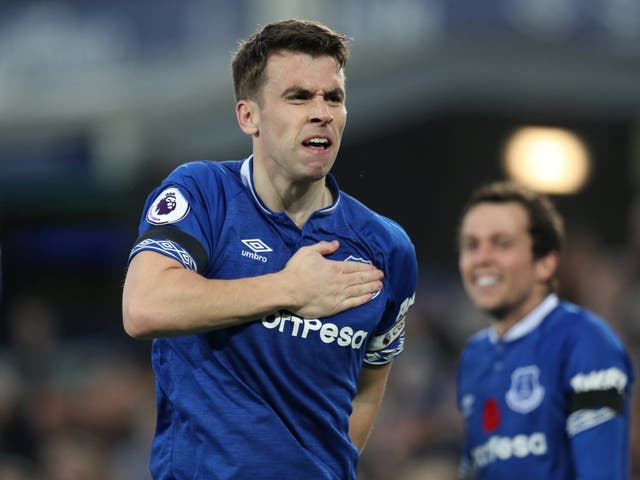 Everton's Seamus Coleman celebrates scoring