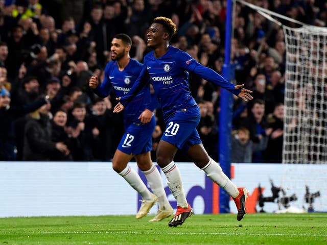 Chelsea's Callum Hudson-Odoi celebrates after scoring