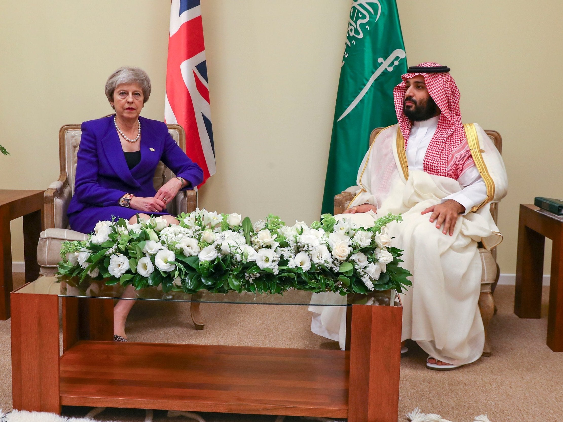 Theresa May with Mohammed bin Salman at the G20 summit in Buenos Aires in November
