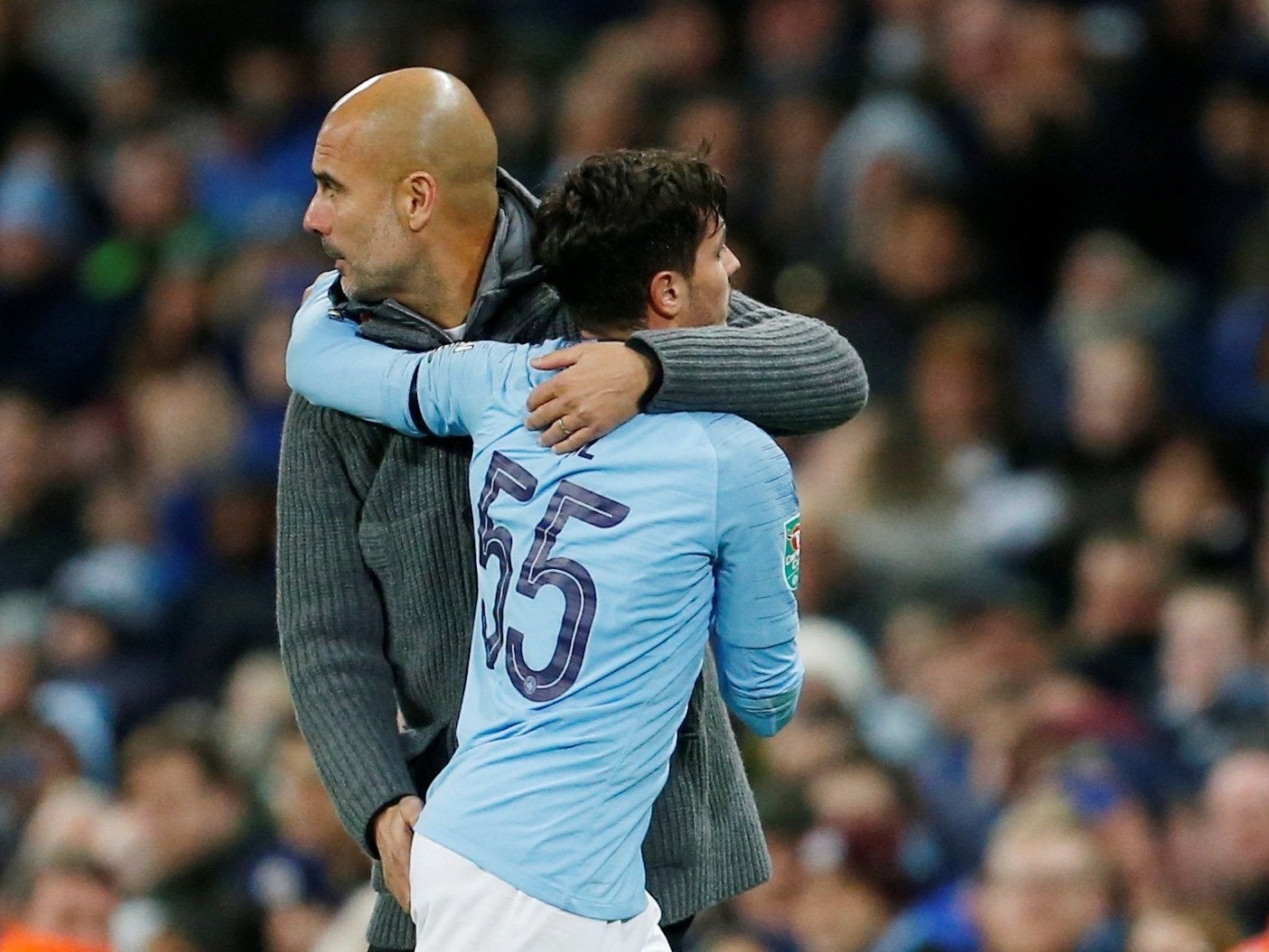 Pep Guardiola embraces Brahim Diaz, who is set to leave City
