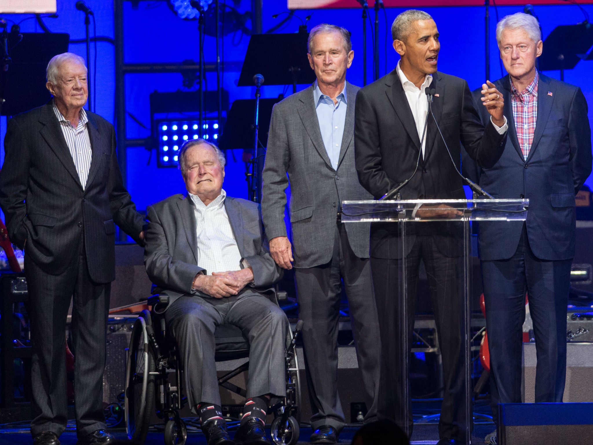 Former US presidents (from left to right) Jimmy Carter, George HW Bush, George W Bush, Barack Obama and Bill Clinton in 2017