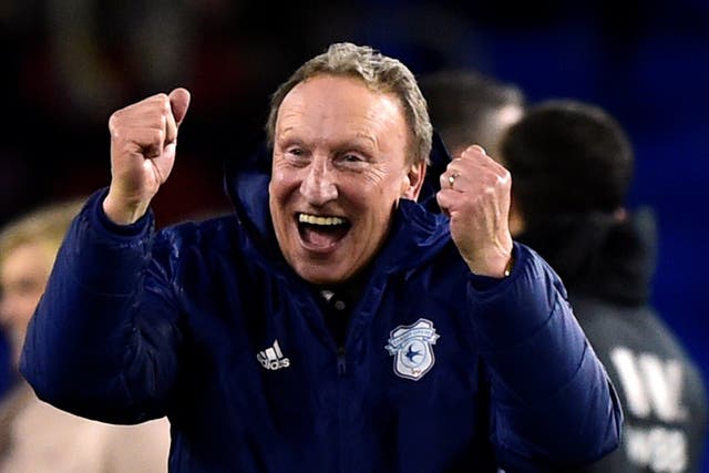 Neil Warnock celebrates Cardiff's victory over Wolves ahead of his 70th birthday