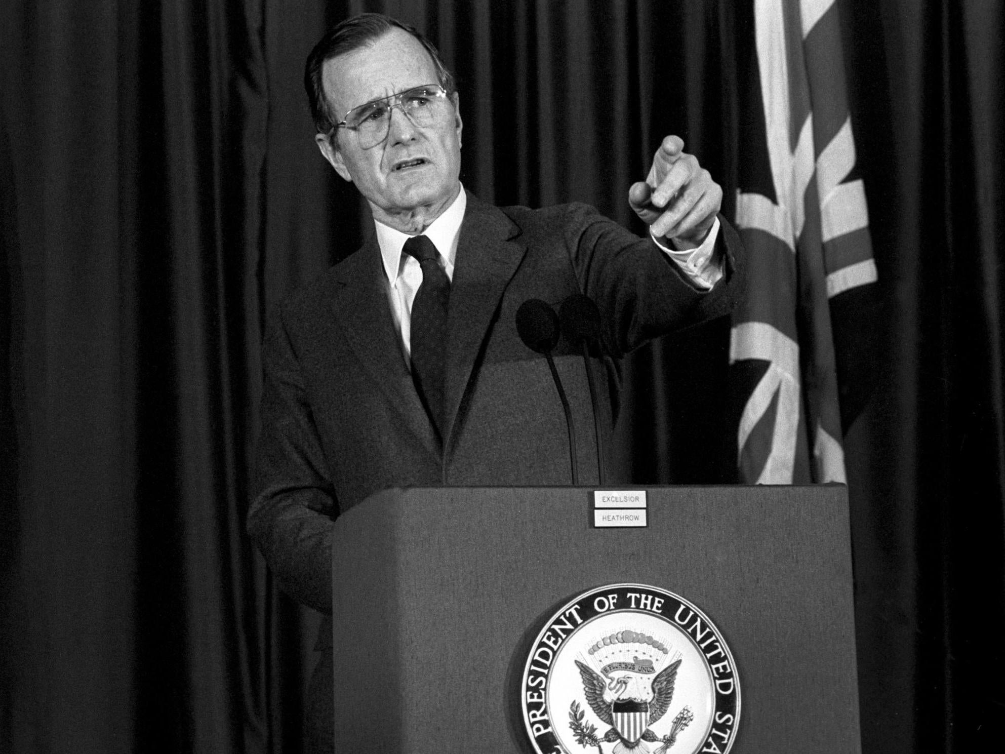 George HW Bush, then US vice president, at a press conference in London in 1984