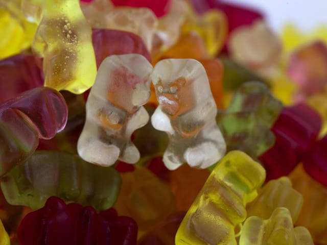 Colourful gummy bears on white background
