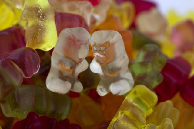 Colourful gummy bears on white background