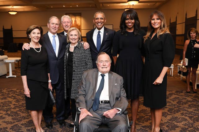 George HW Bush with fellow former US presidents and first ladies in 2017