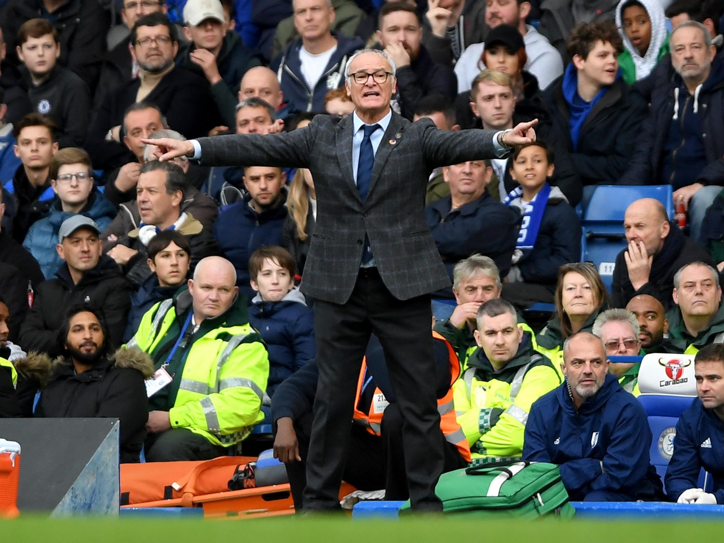 Claudio Ranieri issues instructions from the sideline at Stamford Bridge