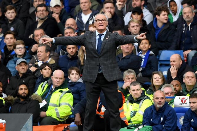 Claudio Ranieri issues instructions from the sideline at Stamford Bridge