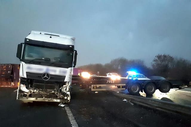 The lorry crash was one of three accidents on the M4 that contributed to long queues this morning
