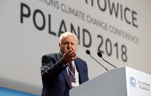 World renowned naturalist Sir David Attenborough delivers the People's Seat address during the opening of COP24 UN Climate Change Conference 2018 in Katowice
