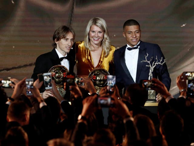 Luka Modric, Ada Hegerberg and Kylian Mbappe at the Ballon d’Or awards