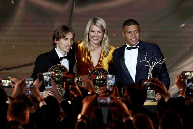 Luka Modric, Ada Hegerberg and Kylian Mbappe at the Ballon d’Or awards
