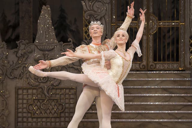 Vadim Mutagirov as The Prince and Marianela Nunez as the Sugar Plum Fairy in the Royal Ballet’s production of The Nutcracker