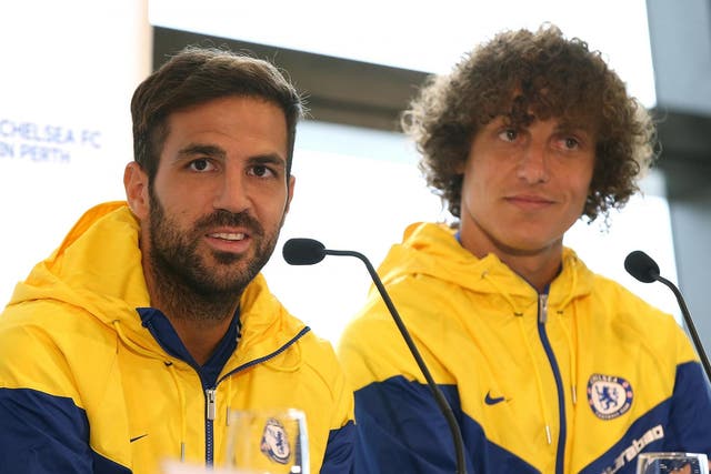 Cesc Fabregas and David Luiz of Chelsea