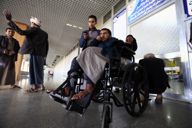 Yemen’s Houthi wounded fighters waiting to depart Sana’a to get treatment in Oman ahead of UN-brokered peace talks