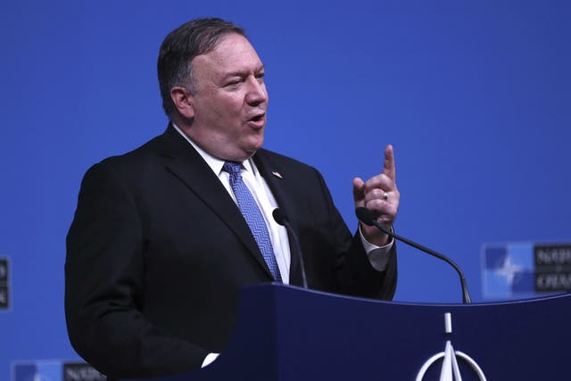 Mike Pompeo speaks after his meeting with Nato foreign ministers