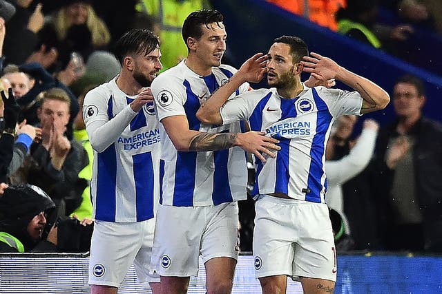 Florin Andone celebrates after putting the Seagulls out of reach