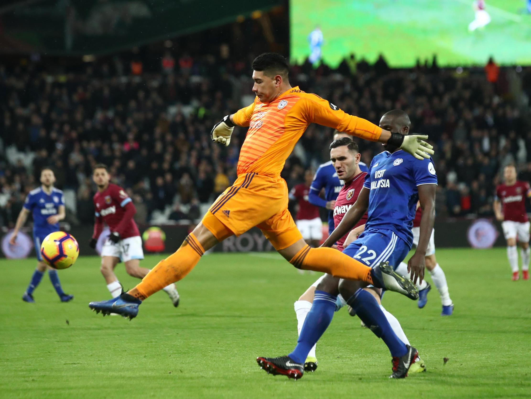 Neil Etheridge kicks clear under pressure