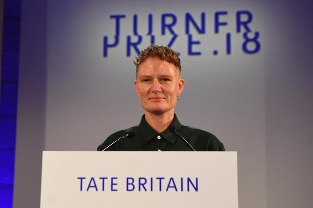 2018 Turner Prize winner Charlotte Prodger accepts the award during a ceremony at Tate Britain in London.