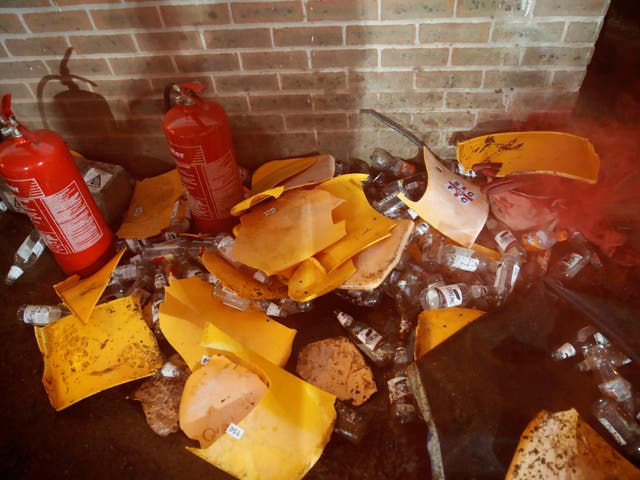 Chairs were ripped from the stands