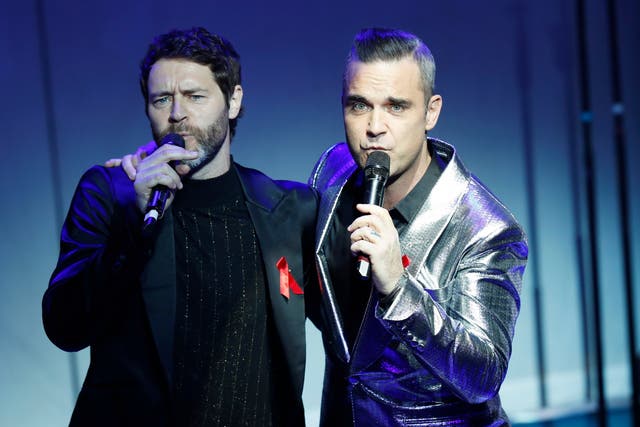 Howard Donald and Robbie Williams performing on Tuesday