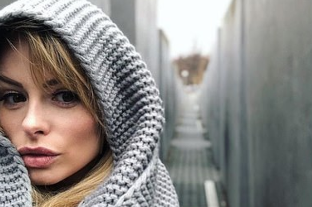 Rhian Sugden posed for a selfie at the Holocaust Memorial