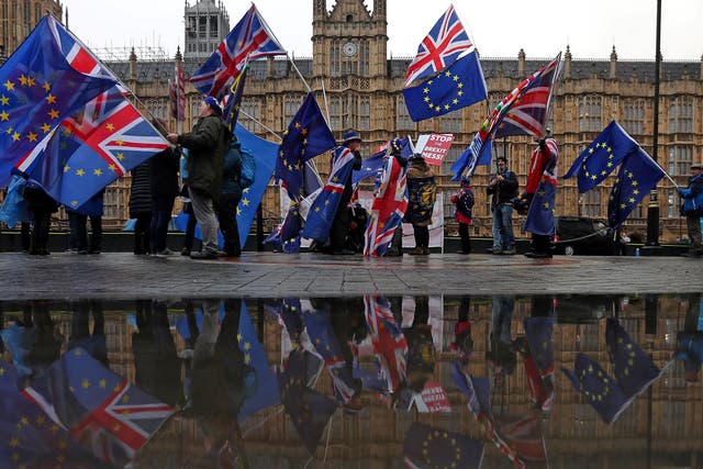 Anti-Brexit campaigners protest outside parliament this month