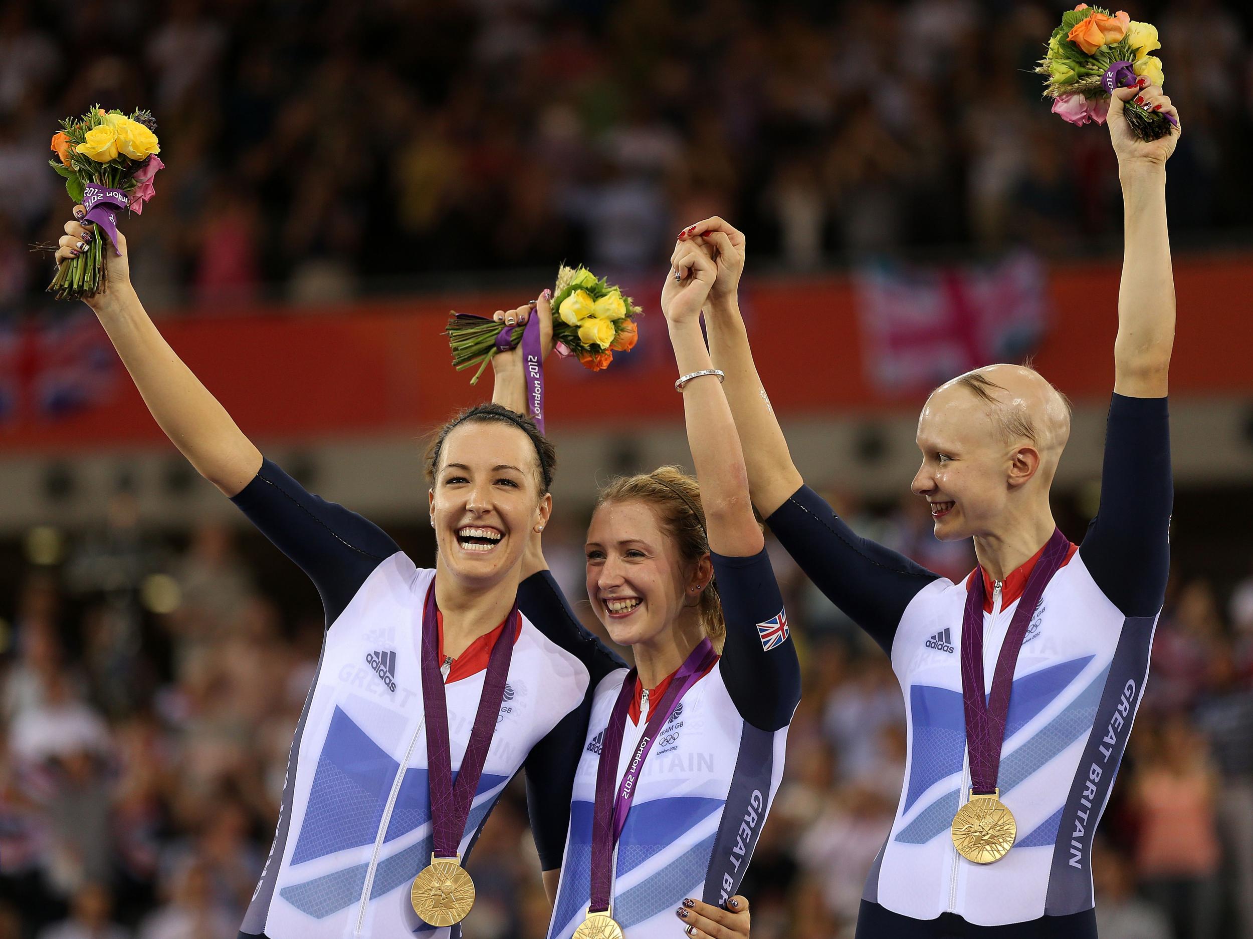Dani Rowe (L) won a gold medal in the team pursuit in the 2012 Olympics
