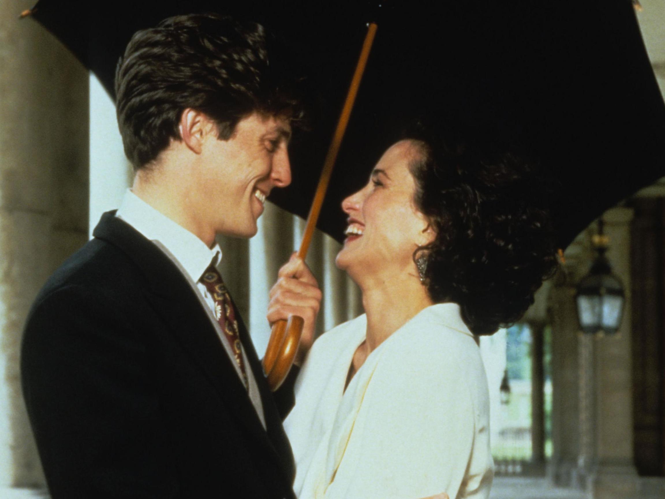 Hugh Grant and Andie MacDowell in ‘Four Weddings and a Funeral’ (Rex)