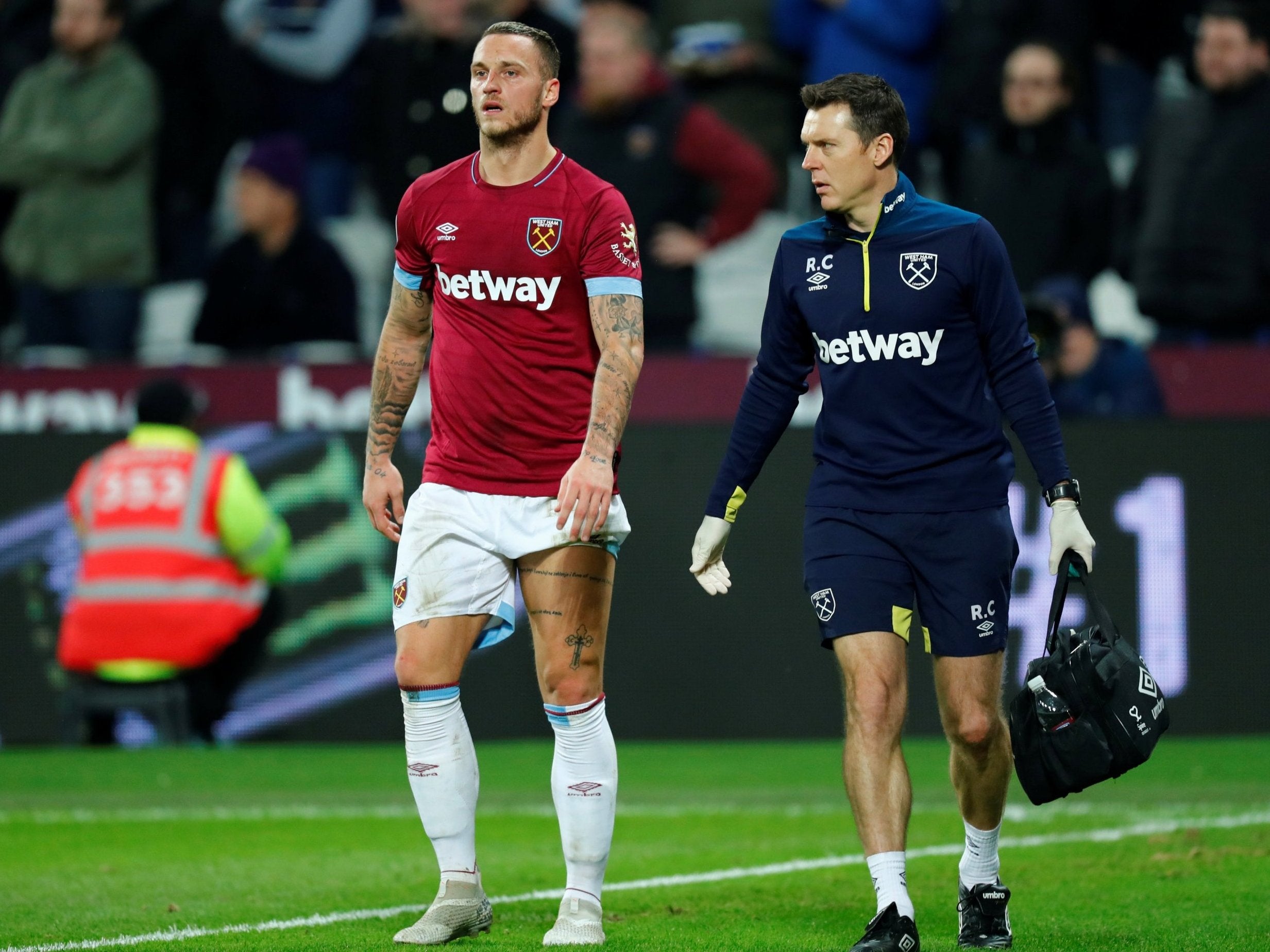 The forward was forced off in the first half of West Ham's 3-1 win against Cardiff