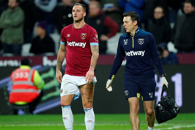 The forward was forced off in the first half of West Ham's 3-1 win against Cardiff