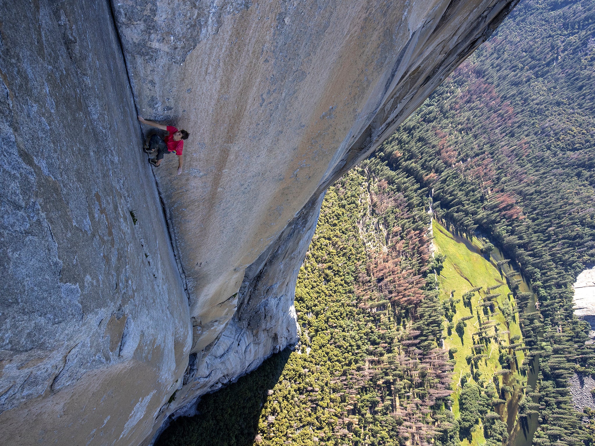 Honnold climbs through the enduro corner on El Capitan’s Freerider