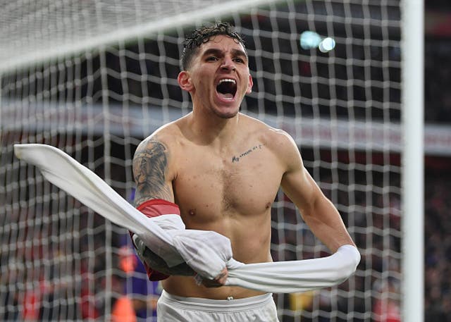 Lucas Torreira celebrates after scoring his first Arsenal goal