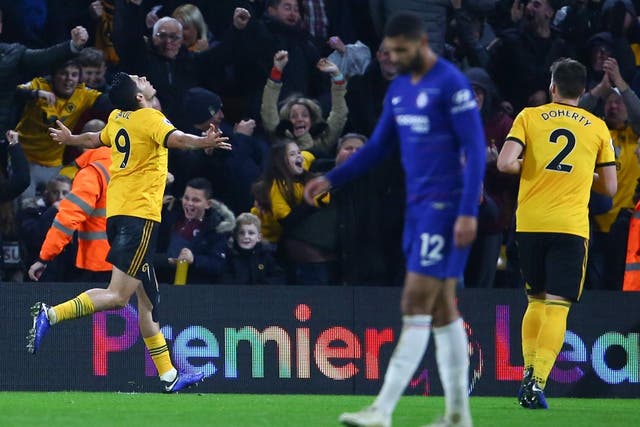 Raul Jimenez celebrates Wolves' first goal of the night