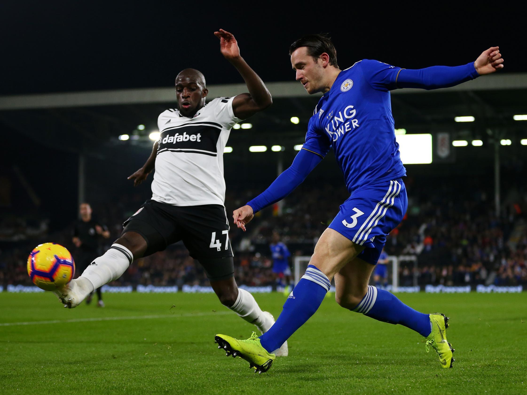 Ben Chilwell crosses the ball under pressure from Aboubakar Kamara