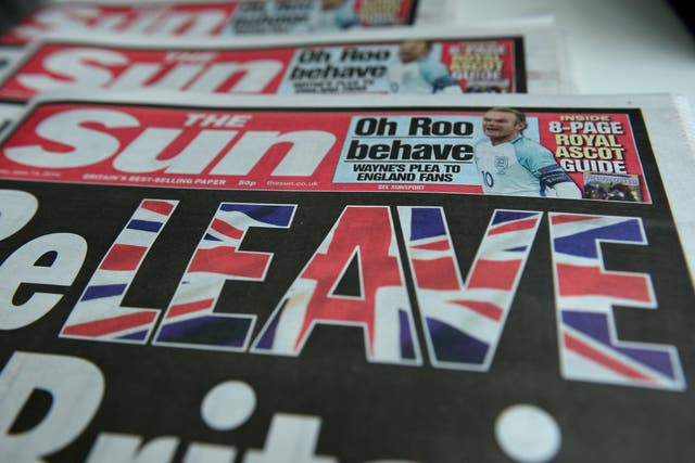 The Sun backs Leave on its front page in the run-up to the 2016 referendum
