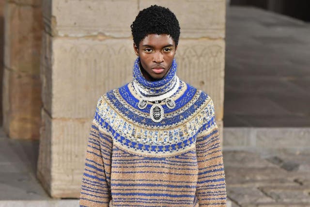 Alton Mason walks the runway during the Chanel Metiers d'Art 2018/19 show at the Metropolitan Museum of Art on 4 December 2018