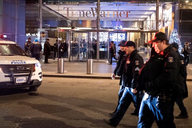 Police outside the Time Warner Centre, home to CNN's New York offices, following a bomb threat