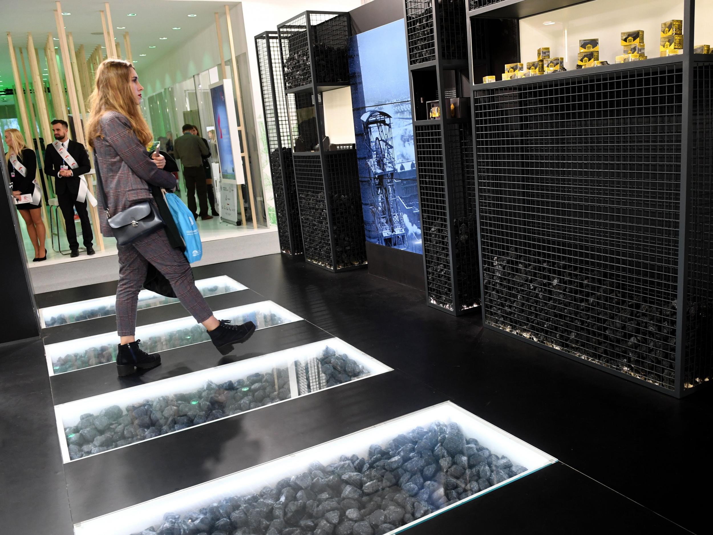 The Polish pavilion decorated with coal at the COP24 summit on climate change in Katowice, Poland