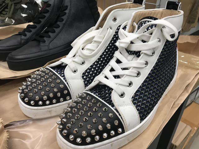 This studded pair of Christian Louboutin shoes was one of 55 pairs recovered from the Hanson-Frost's home in Gloucester
