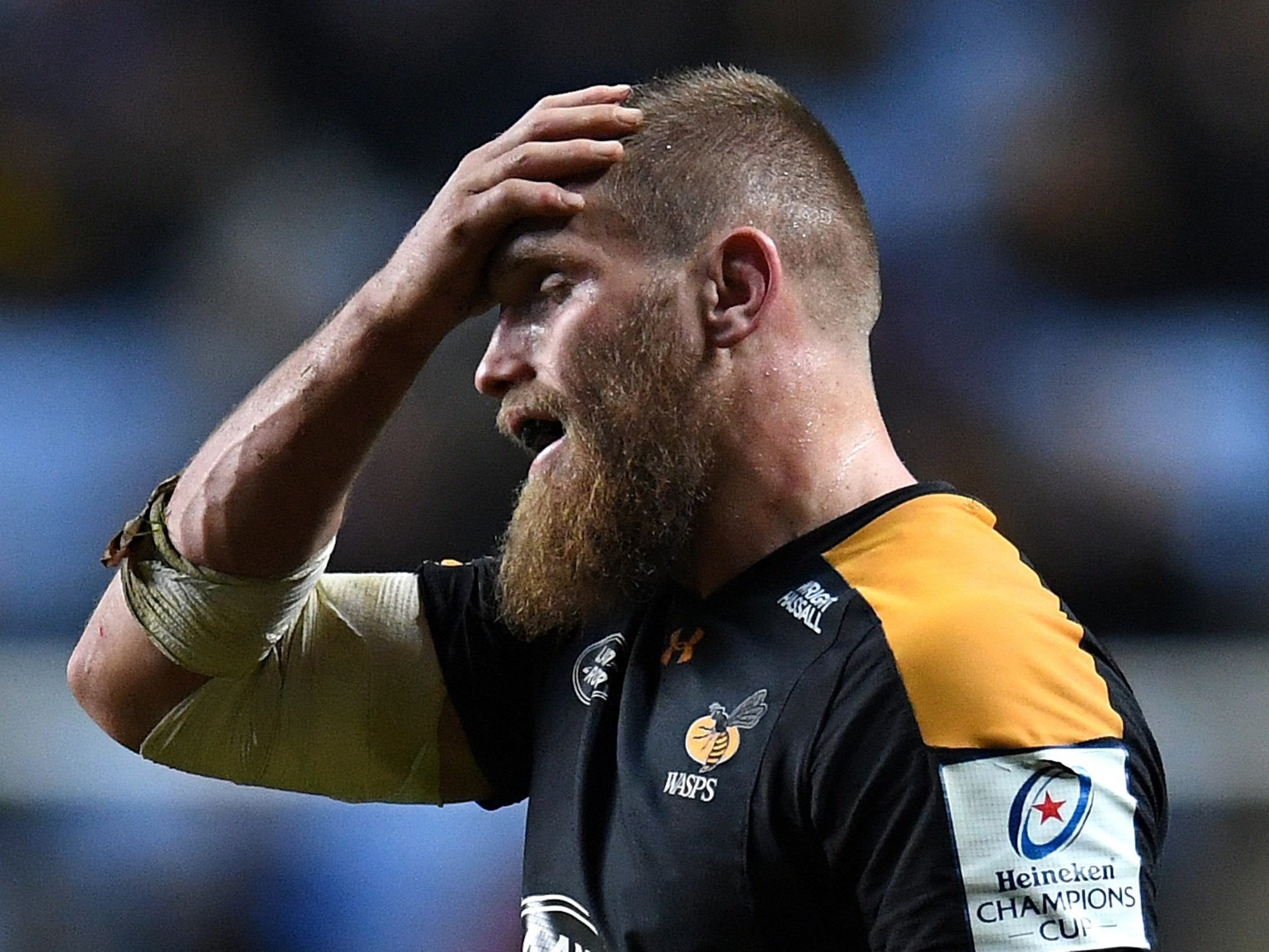 Brad Shields reacts after Wasps' defeat by Toulouse