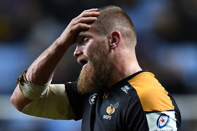 Brad Shields reacts after Wasps' defeat by Toulouse