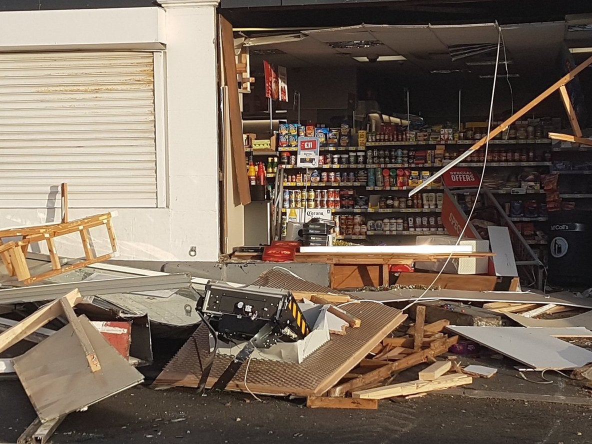 A view of the McColl's shop on Cleveland Terrace, Newbiggin-by-the-Sea, Northumberland, following a ram raid on 8 December, 2018. in which a cash machine was taken.