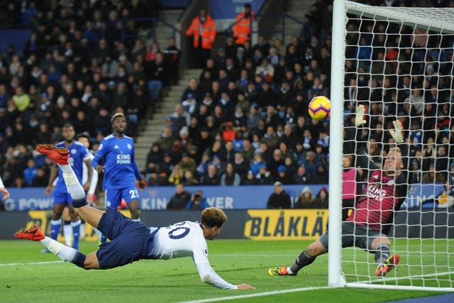 Dele Alli scores Tottenham's second with a diving header