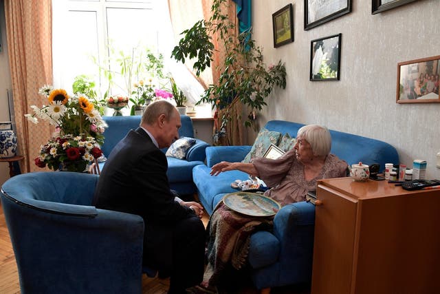 Vladimir Putin visits Alexeyeva on her birthday last year, in Moscow